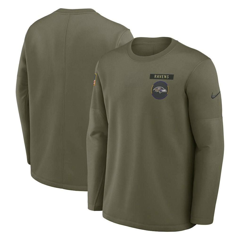 Baltimore Ravens Nike 2025 Salute to Service Sideline Coaches Therma-FIT Long Sleeve Shirt
