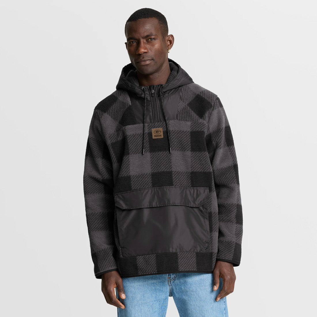 Green Bay Packers Fanatics Elements Plaid Polar Fleece Quarter-Zip Hoodie