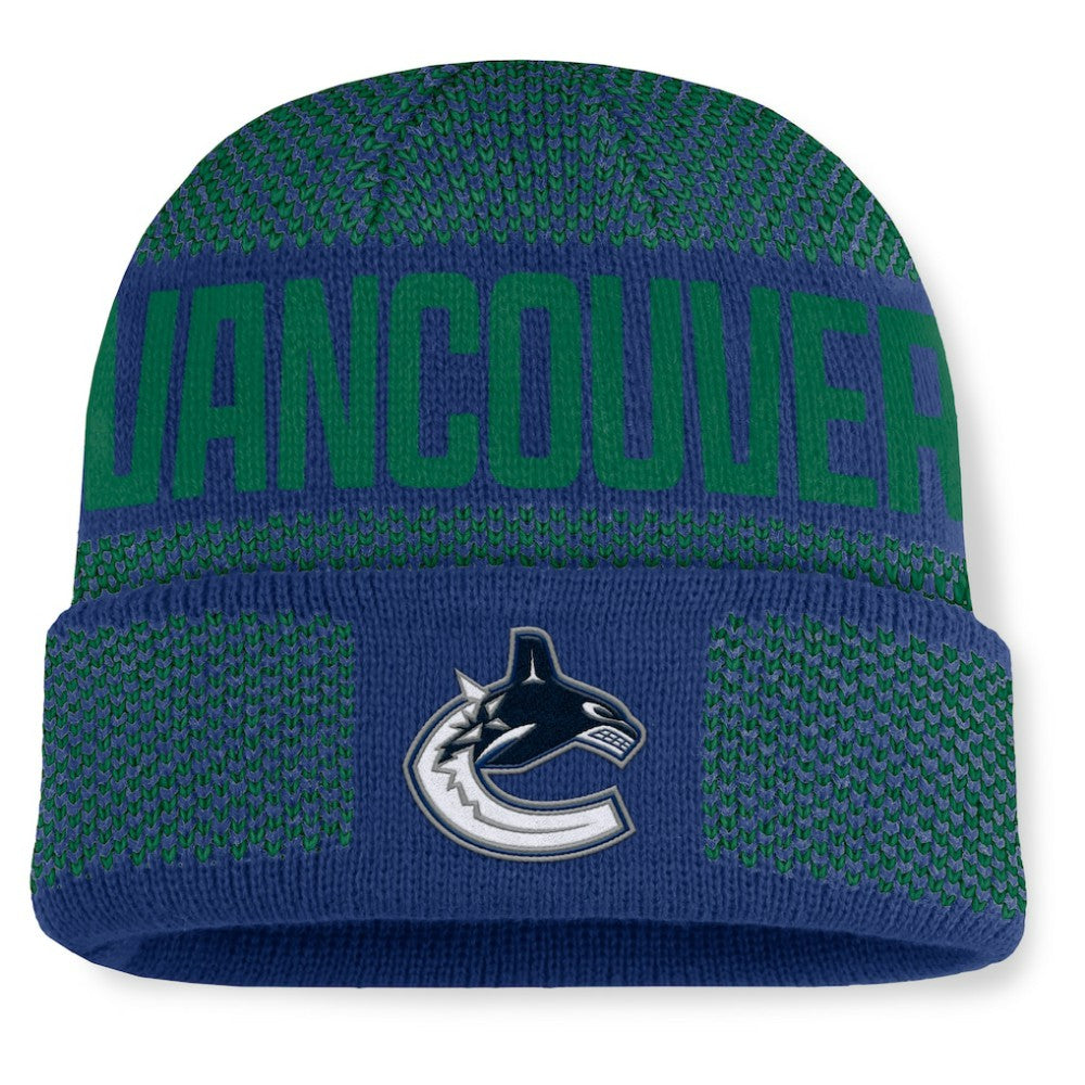 Vancouver Canucks Fanatics Fundamentals Shelter Cuffed Knit Hat Sale