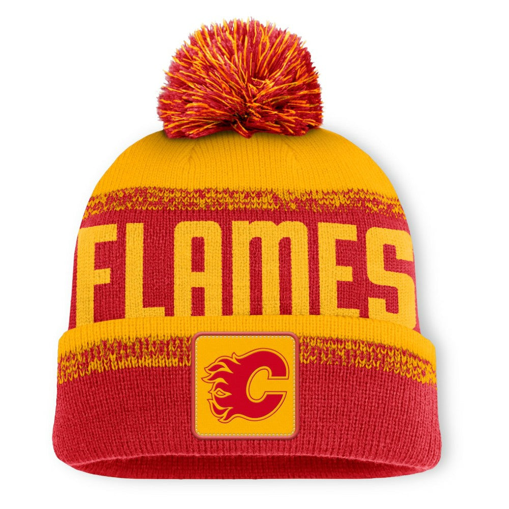 Calgary Flames Fanatics Fundamentals Thrive Cuffed Knit Hat with Pom For Sale