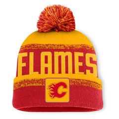 Calgary Flames Fanatics Fundamentals Thrive Cuffed Knit Hat with Pom For Sale
