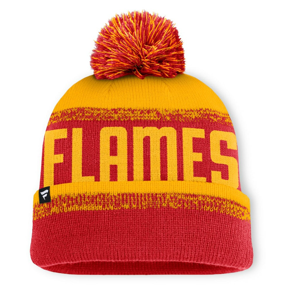 Calgary Flames Fanatics Fundamentals Thrive Cuffed Knit Hat with Pom For Sale
