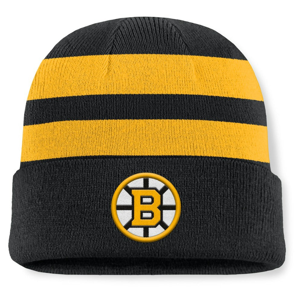 Boston Bruins Fanatics Fundamental Swipe Stripe Cuffed Knit Hat Outlet
