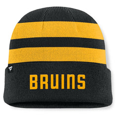 Boston Bruins Fanatics Fundamental Swipe Stripe Cuffed Knit Hat Outlet