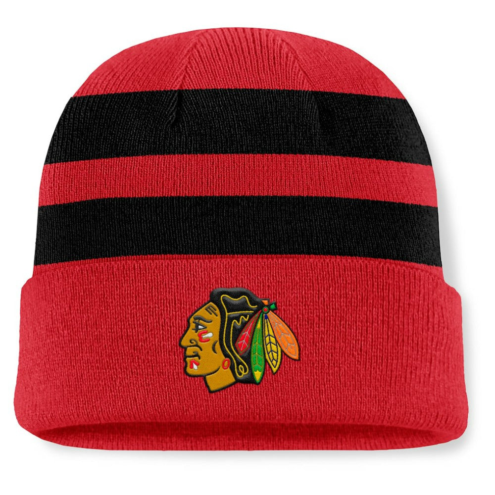 Chicago Blackhawks Fanatics Fundamental Swipe Stripe Cuffed Knit Hat For Sale
