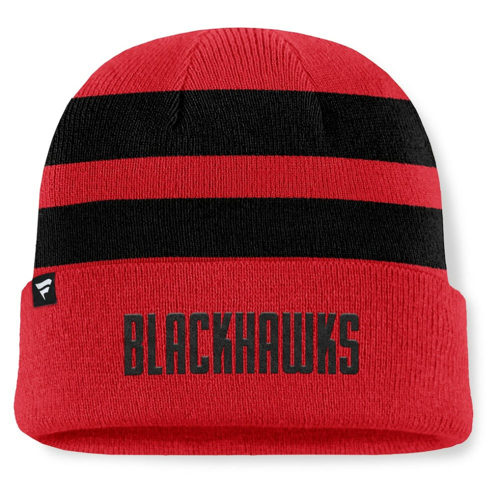Chicago Blackhawks Fanatics Fundamental Swipe Stripe Cuffed Knit Hat For Sale
