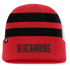 Chicago Blackhawks Fanatics Fundamental Swipe Stripe Cuffed Knit Hat For Sale