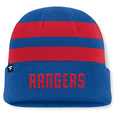 New York Rangers Fanatics Fundamental Swipe Stripe Cuffed Knit Hat For Sale