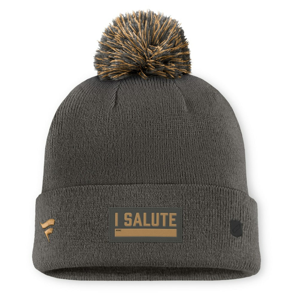 New York Islanders Fanatics Authentic Pro Military Appreciation Cuffed Knit Hat with Pom For Sale