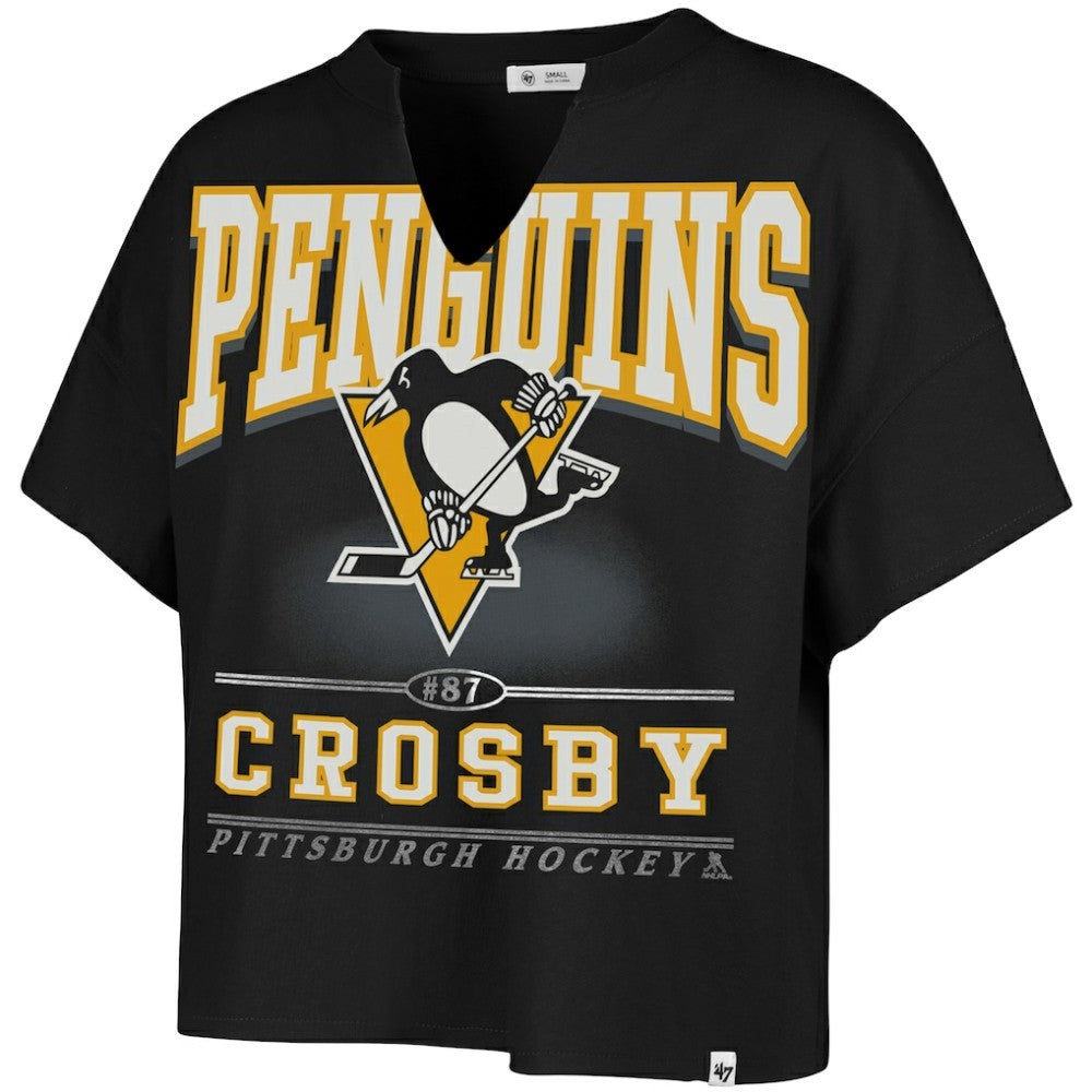 Sidney Crosby Pittsburgh Penguins '47 Women's Elation Name & Number Oversized Notch Neck T-Shirt Sale