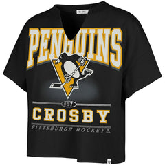 Sidney Crosby Pittsburgh Penguins '47 Women's Elation Name & Number Oversized Notch Neck T-Shirt Sale