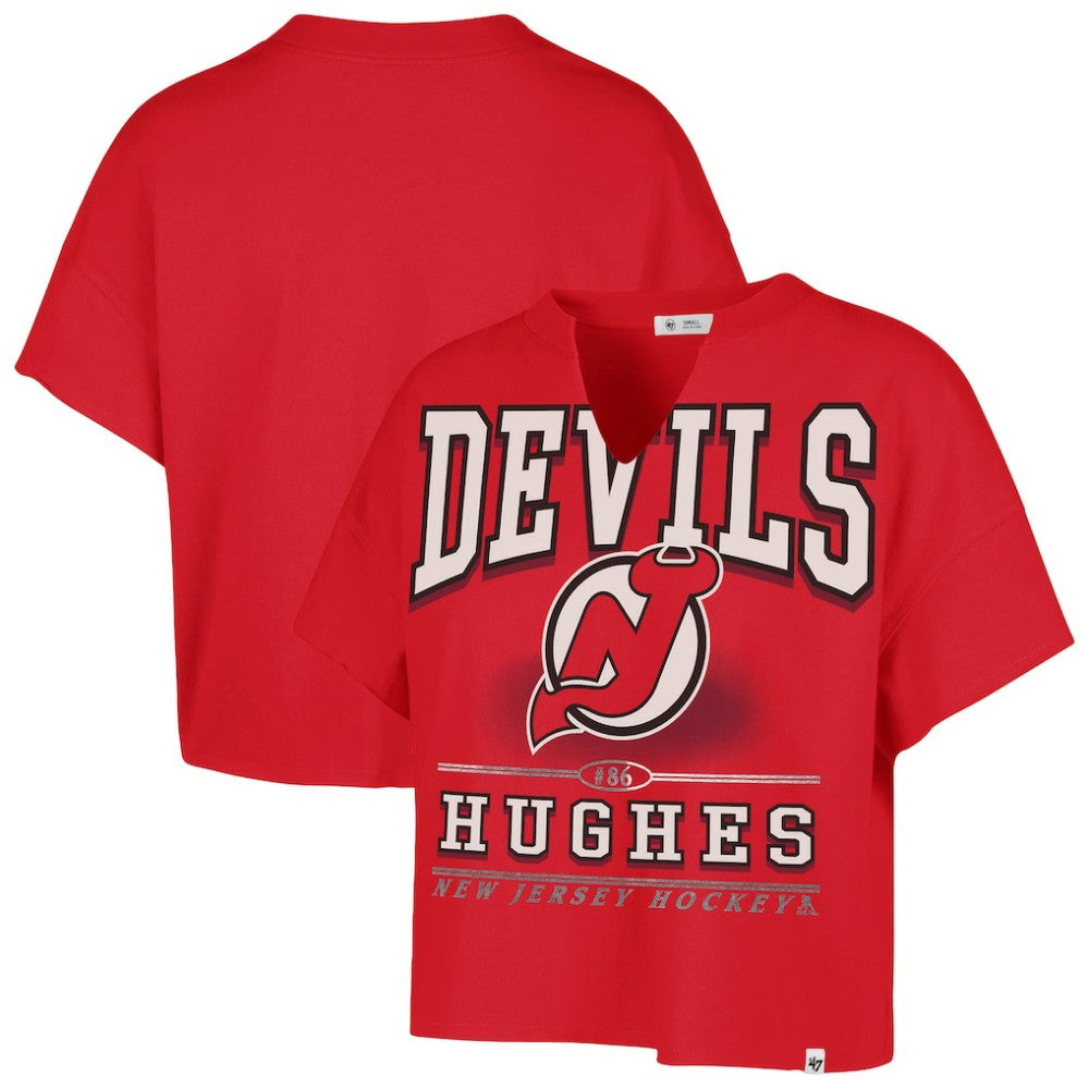 Jack Hughes New Jersey Devils '47 Women's Elation Name & Number Oversized Notch Neck T-Shirt Sale