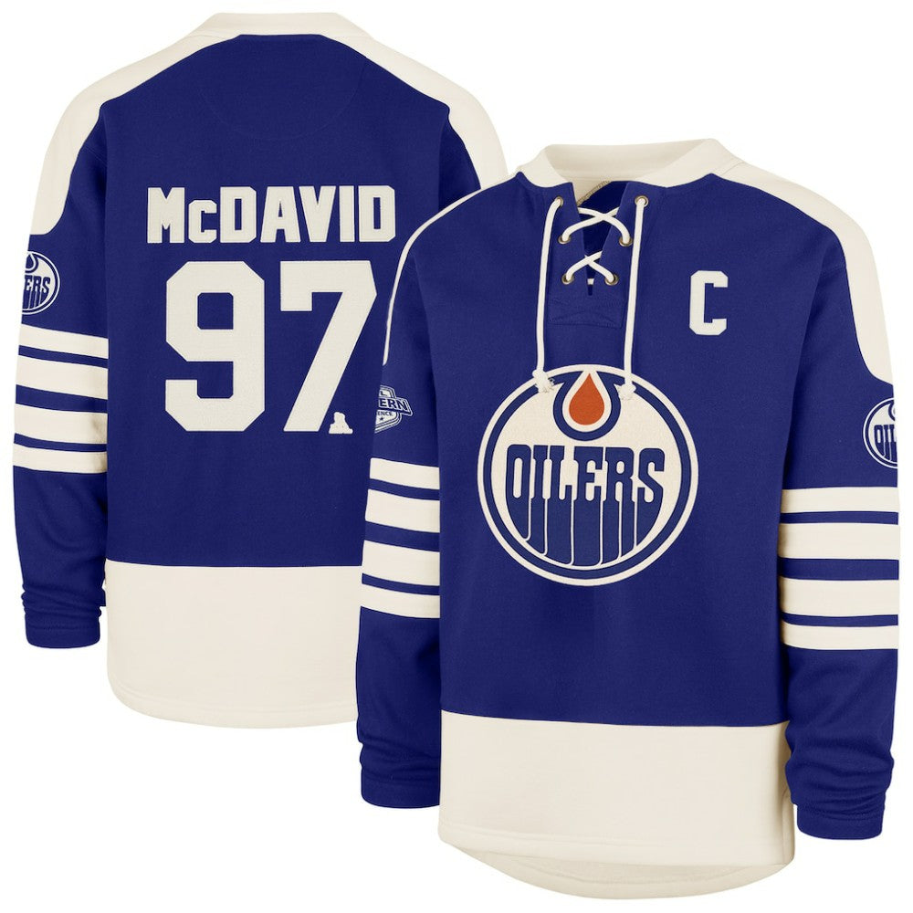 Connor McDavid Edmonton Oilers '47 Player Name & Number Sweep Check Eternal Lacer Sweatshirt Outlet