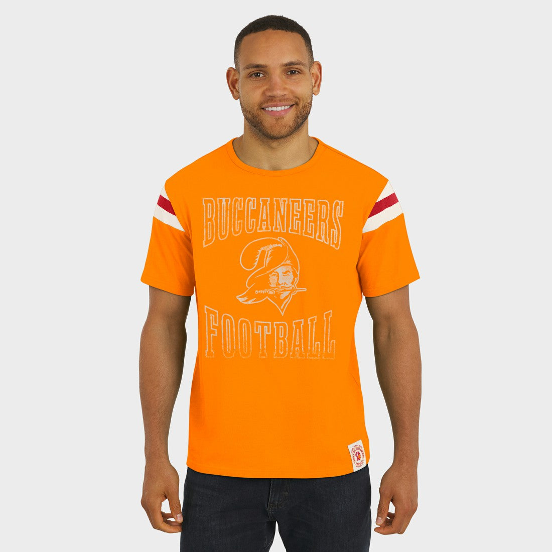 Tampa Bay Buccaneers Fanatics Darius Rucker Collection Distressed Throwback Shoulder Stripe T-Shirt