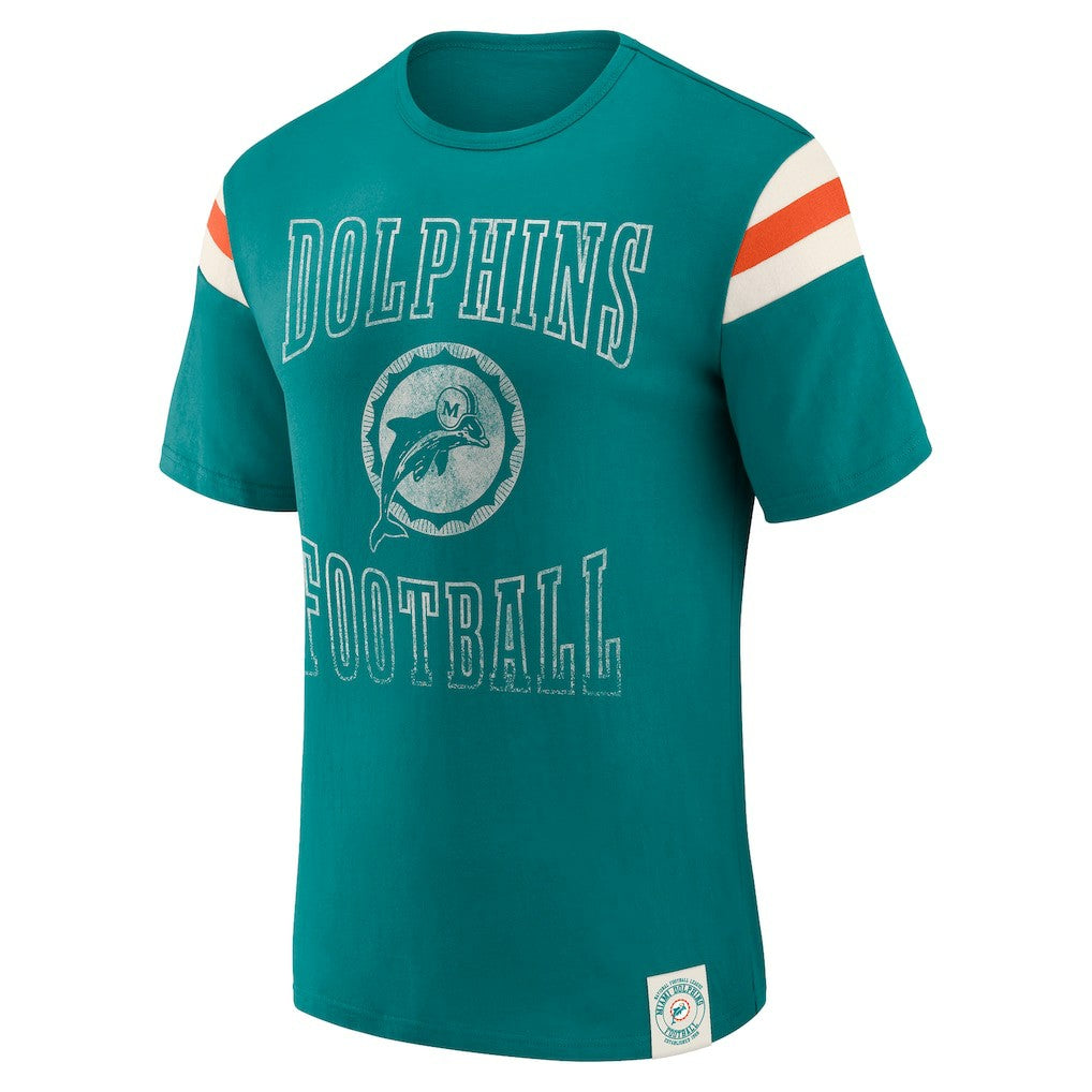 Miami Dolphins Fanatics Darius Rucker Collection Distressed Throwback Shoulder Stripe T-Shirt
