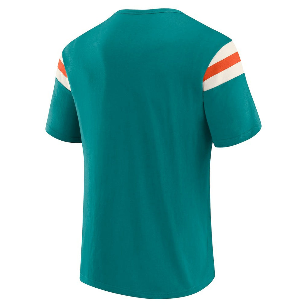 Miami Dolphins Fanatics Darius Rucker Collection Distressed Throwback Shoulder Stripe T-Shirt