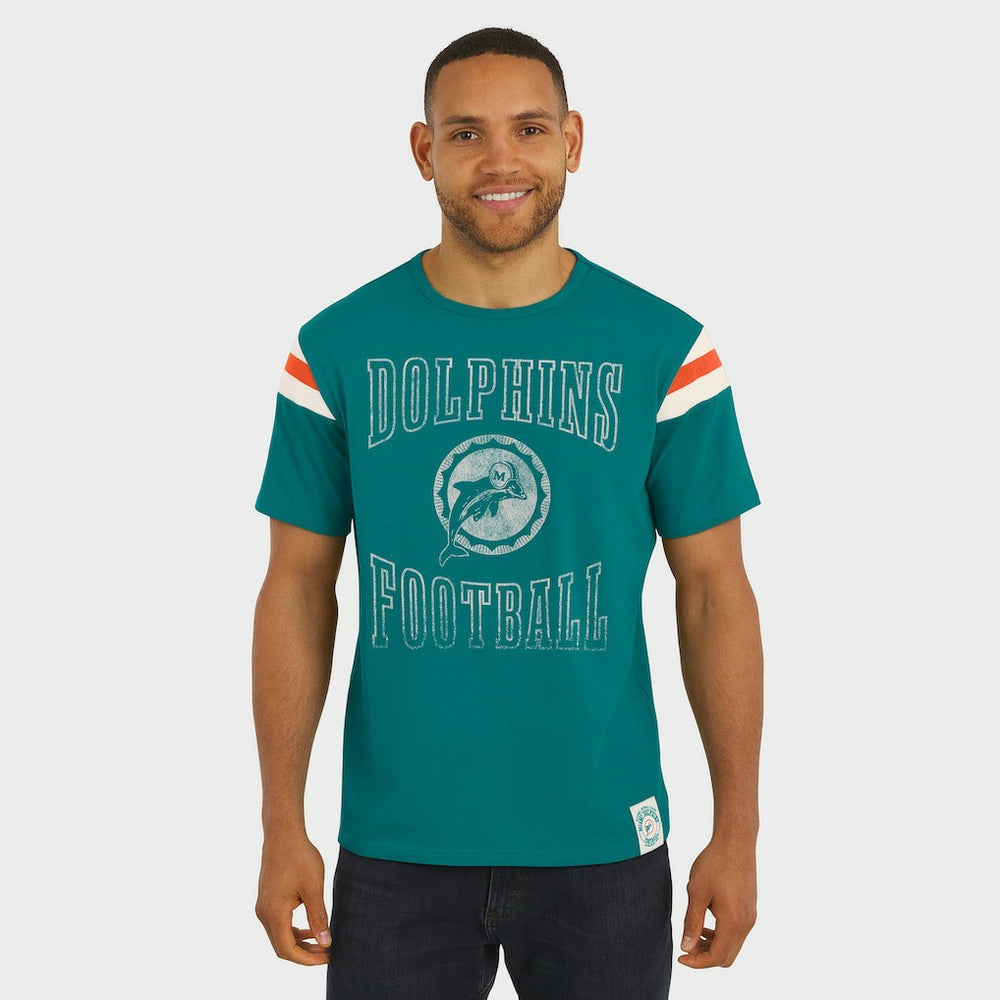 Miami Dolphins Fanatics Darius Rucker Collection Distressed Throwback Shoulder Stripe T-Shirt