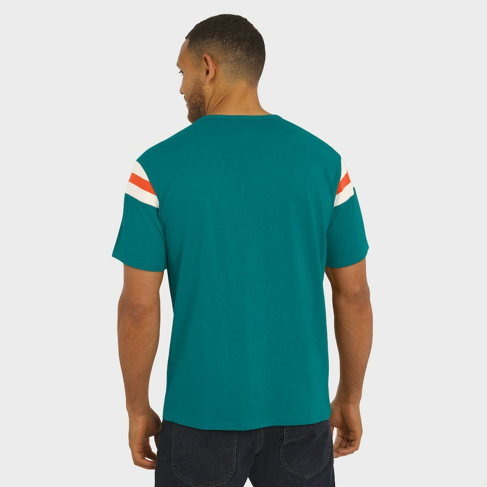 Miami Dolphins Fanatics Darius Rucker Collection Distressed Throwback Shoulder Stripe T-Shirt