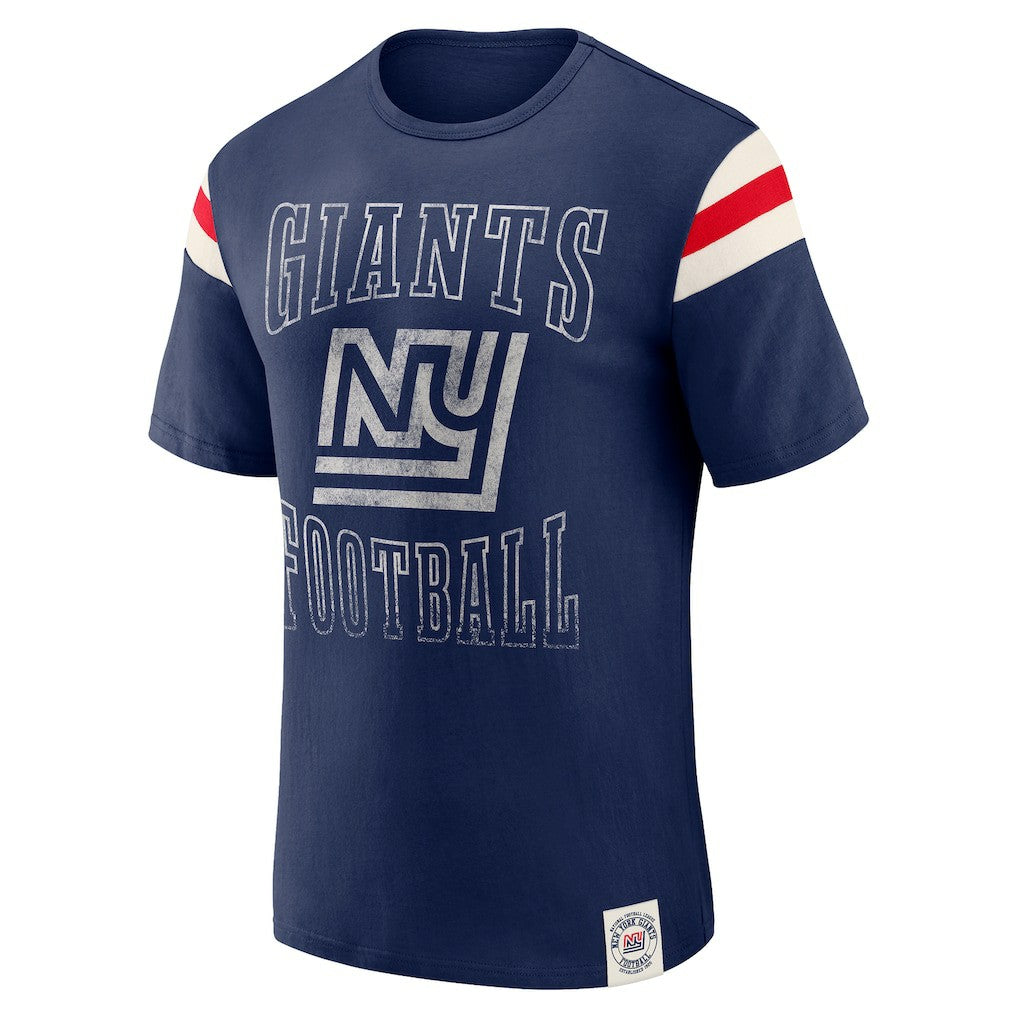 New York Giants Fanatics Darius Rucker Collection Distressed Throwback Shoulder Stripe T-Shirt