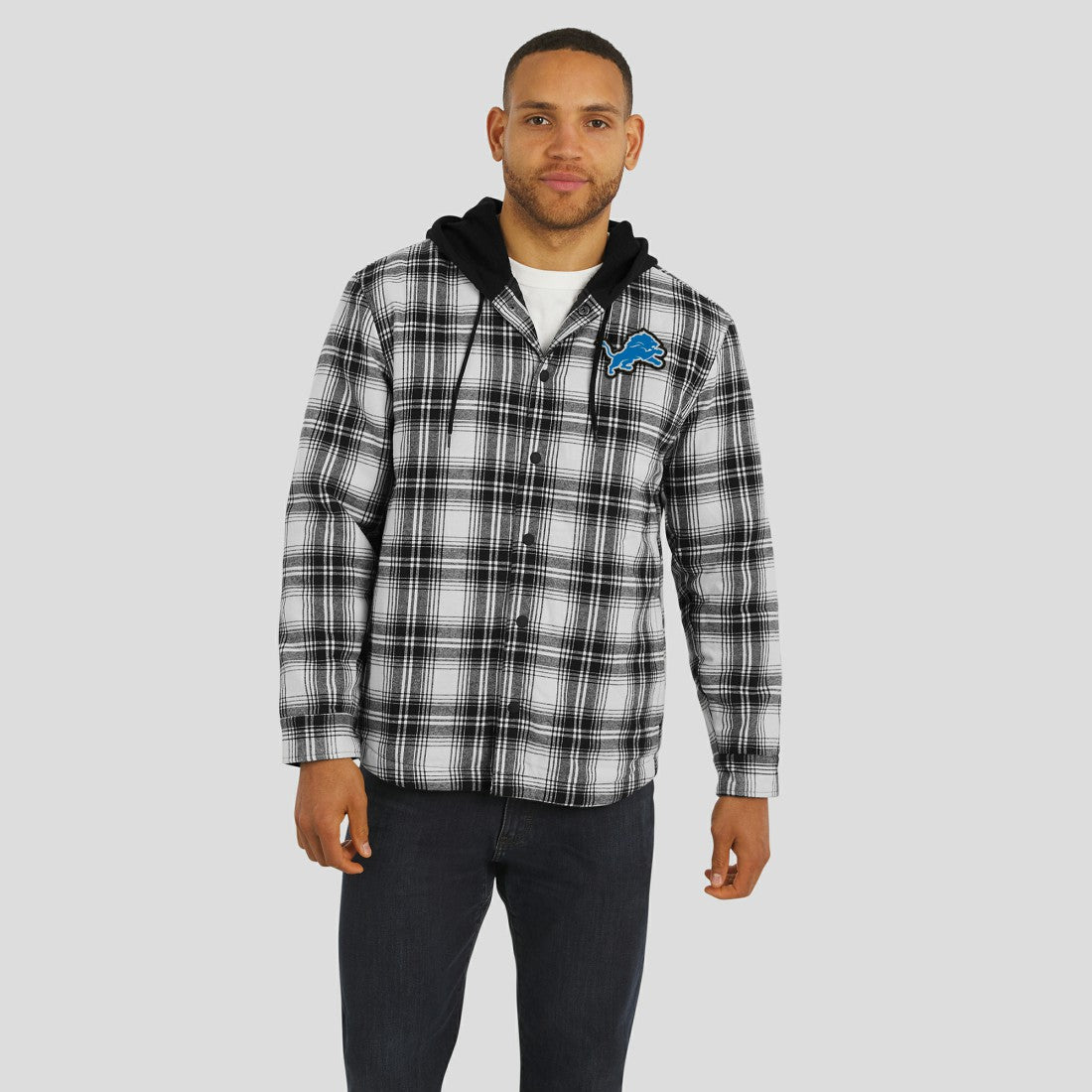 Detroit Lions Fanatics NFL x Darius Rucker Collection Plaid Flannel Quilted Full-Snap Hooded Shacket