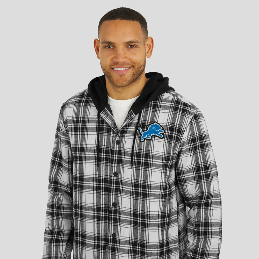 Detroit Lions Fanatics NFL x Darius Rucker Collection Plaid Flannel Quilted Full-Snap Hooded Shacket
