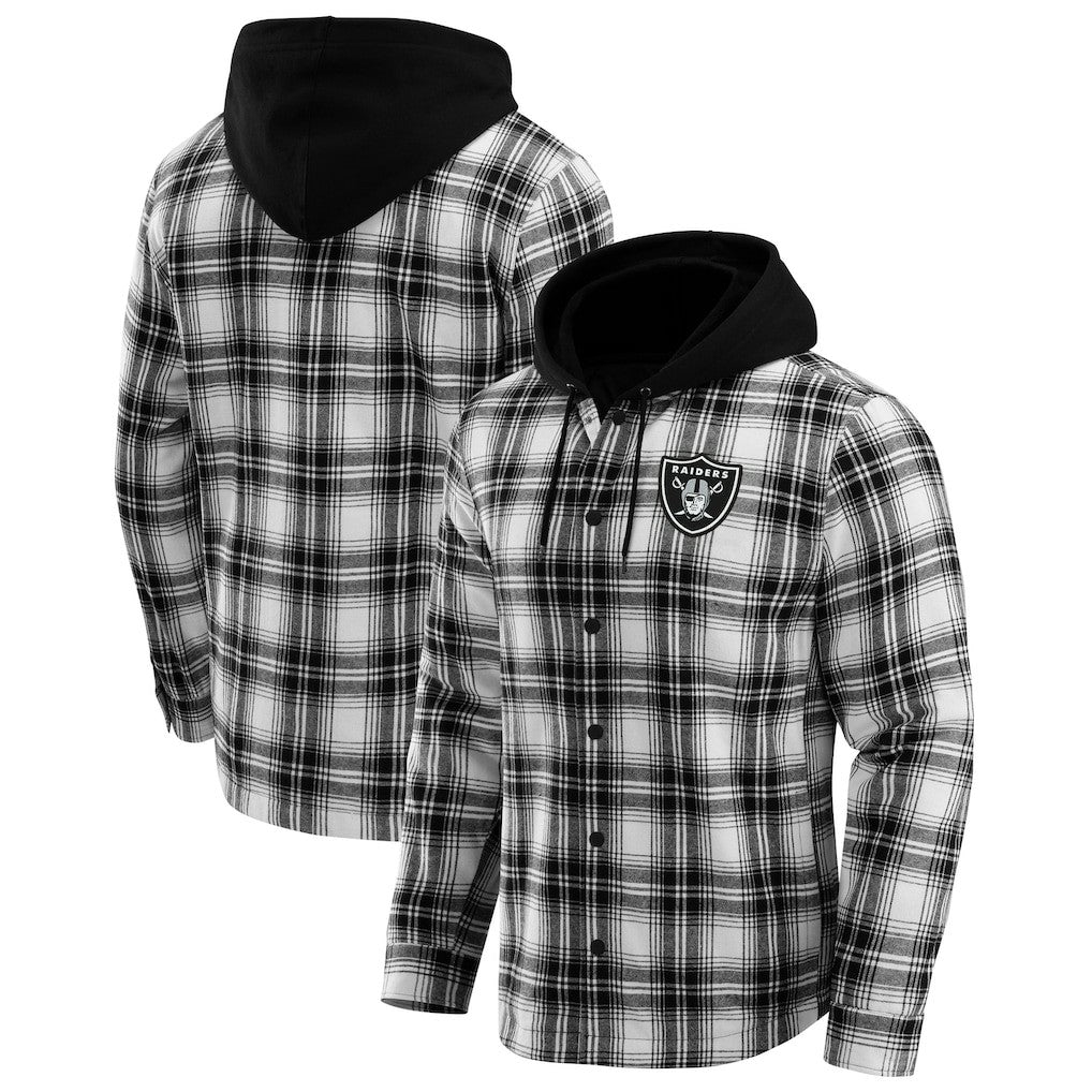 Las Vegas Raiders Fanatics NFL x Darius Rucker Collection Plaid Flannel Quilted Full-Snap Hooded Shacket