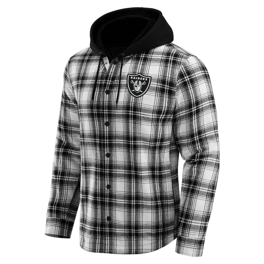 Las Vegas Raiders Fanatics NFL x Darius Rucker Collection Plaid Flannel Quilted Full-Snap Hooded Shacket