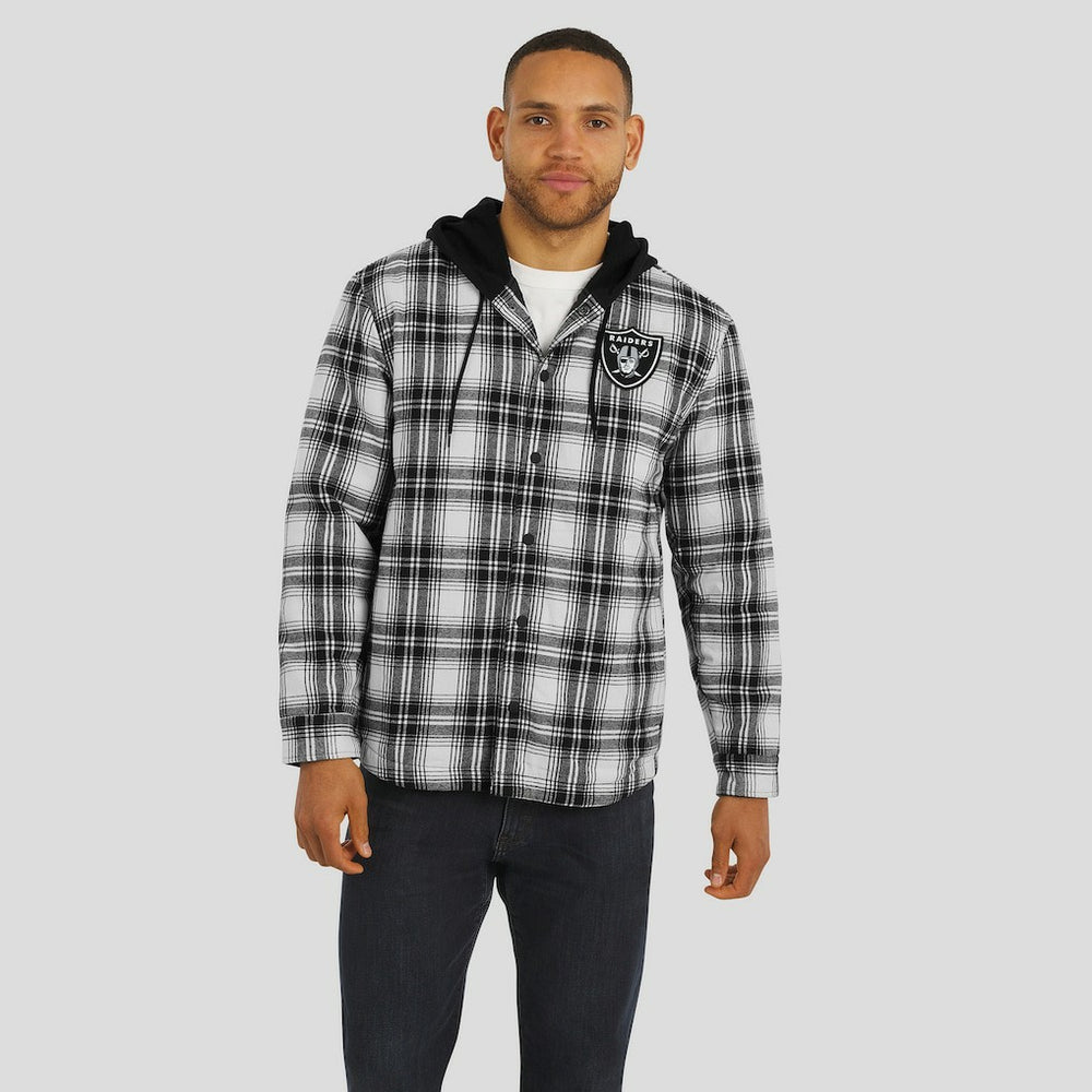 Las Vegas Raiders Fanatics NFL x Darius Rucker Collection Plaid Flannel Quilted Full-Snap Hooded Shacket