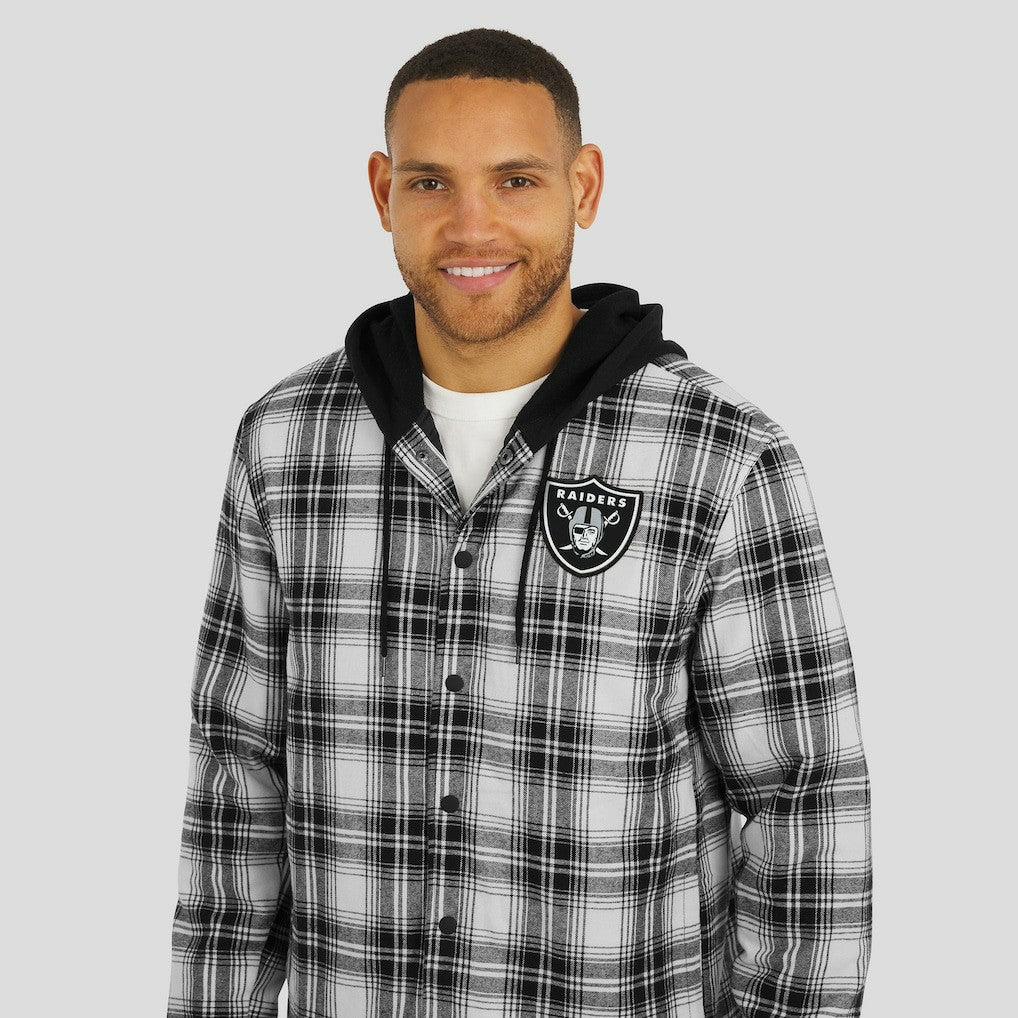 Las Vegas Raiders Fanatics NFL x Darius Rucker Collection Plaid Flannel Quilted Full-Snap Hooded Shacket