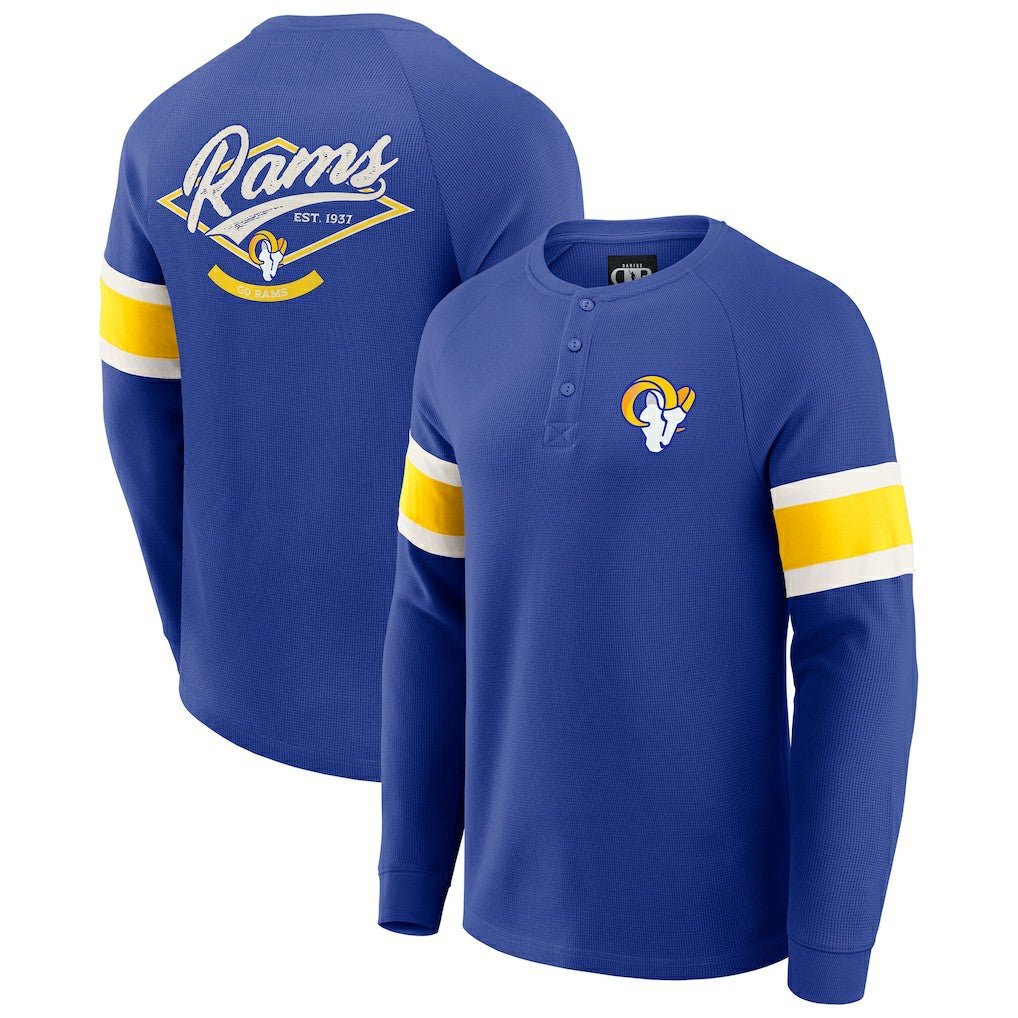 Los Angeles Rams Fanatics Darius Rucker Collection Waffle-Knit Raglan Long Sleeve Henley T-Shirt