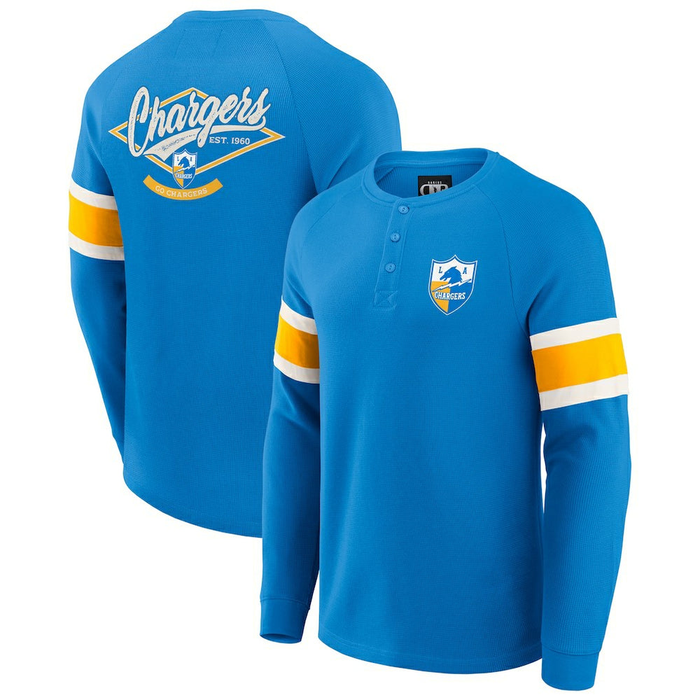 Los Angeles Chargers Fanatics Darius Rucker Collection Waffle-Knit Raglan Long Sleeve Henley T-Shirt