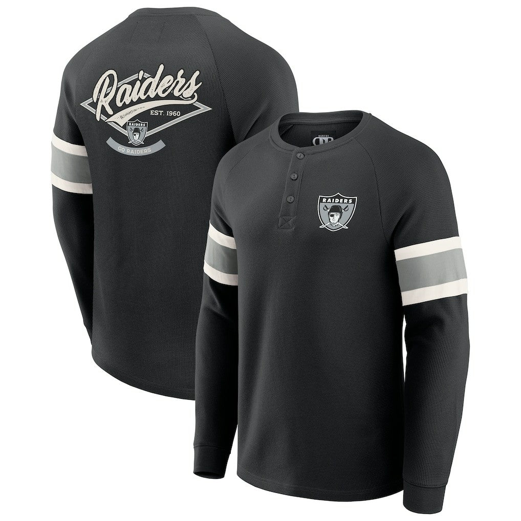 Las Vegas Raiders Fanatics Darius Rucker Collection Waffle-Knit Raglan Long Sleeve Henley T-Shirt