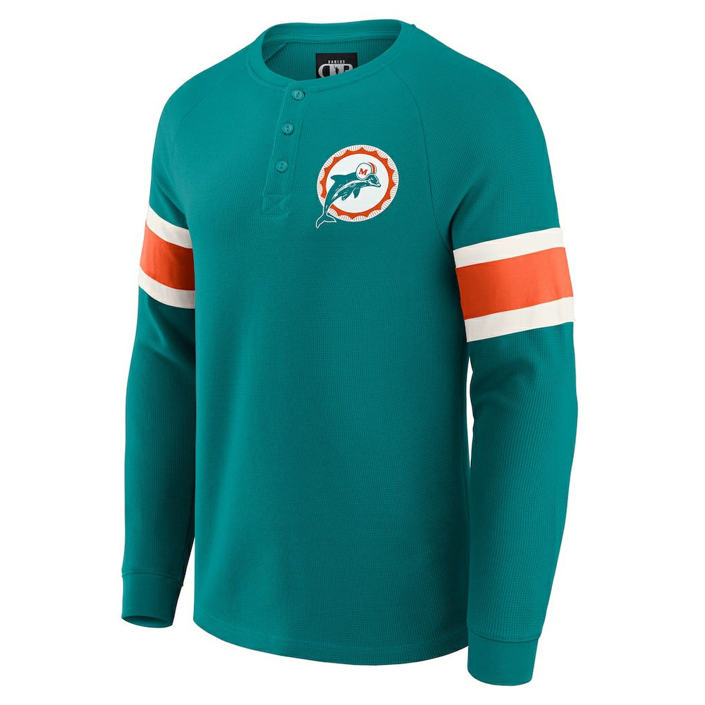 Miami Dolphins Fanatics Darius Rucker Collection Waffle-Knit Raglan Long Sleeve Henley T-Shirt