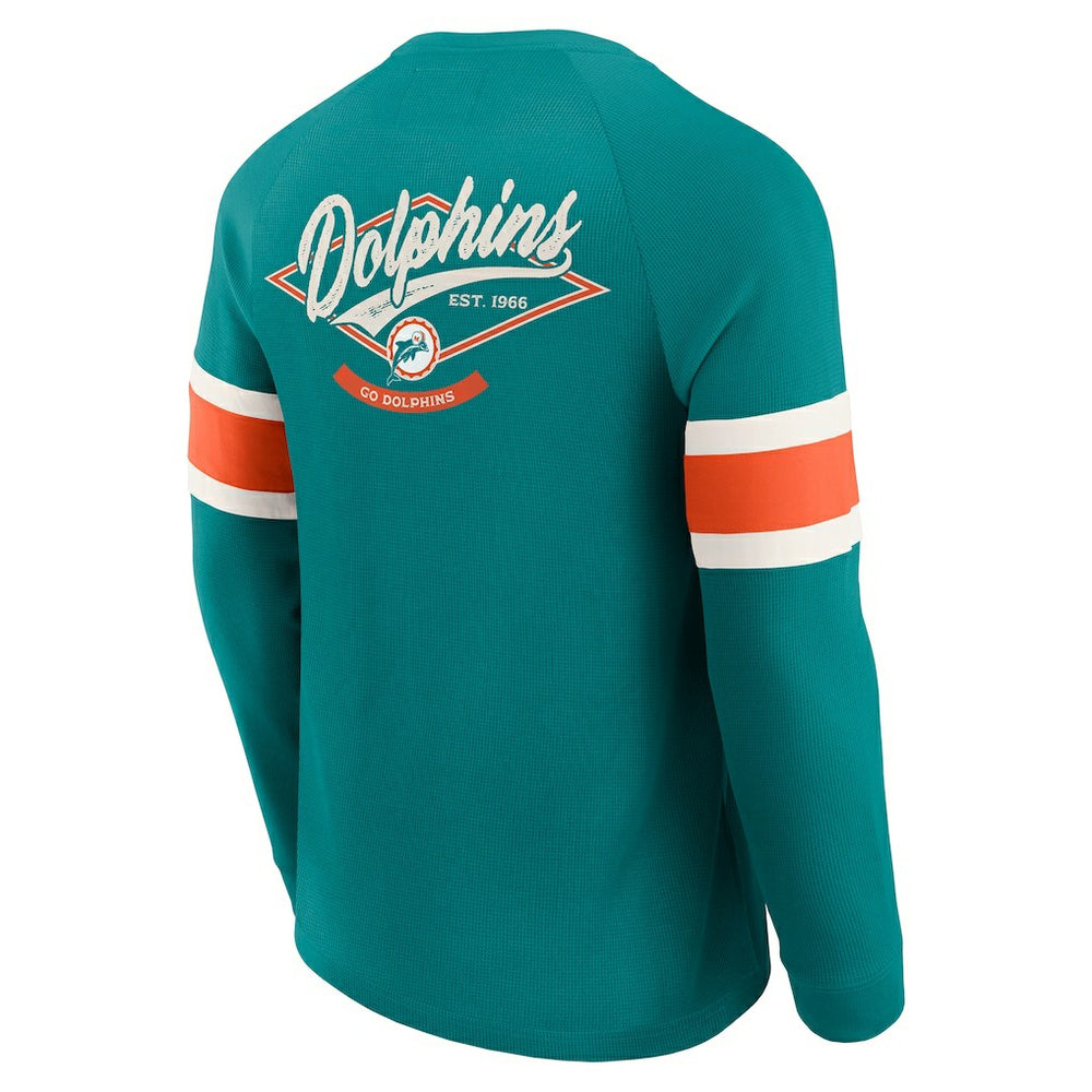 Miami Dolphins Fanatics Darius Rucker Collection Waffle-Knit Raglan Long Sleeve Henley T-Shirt