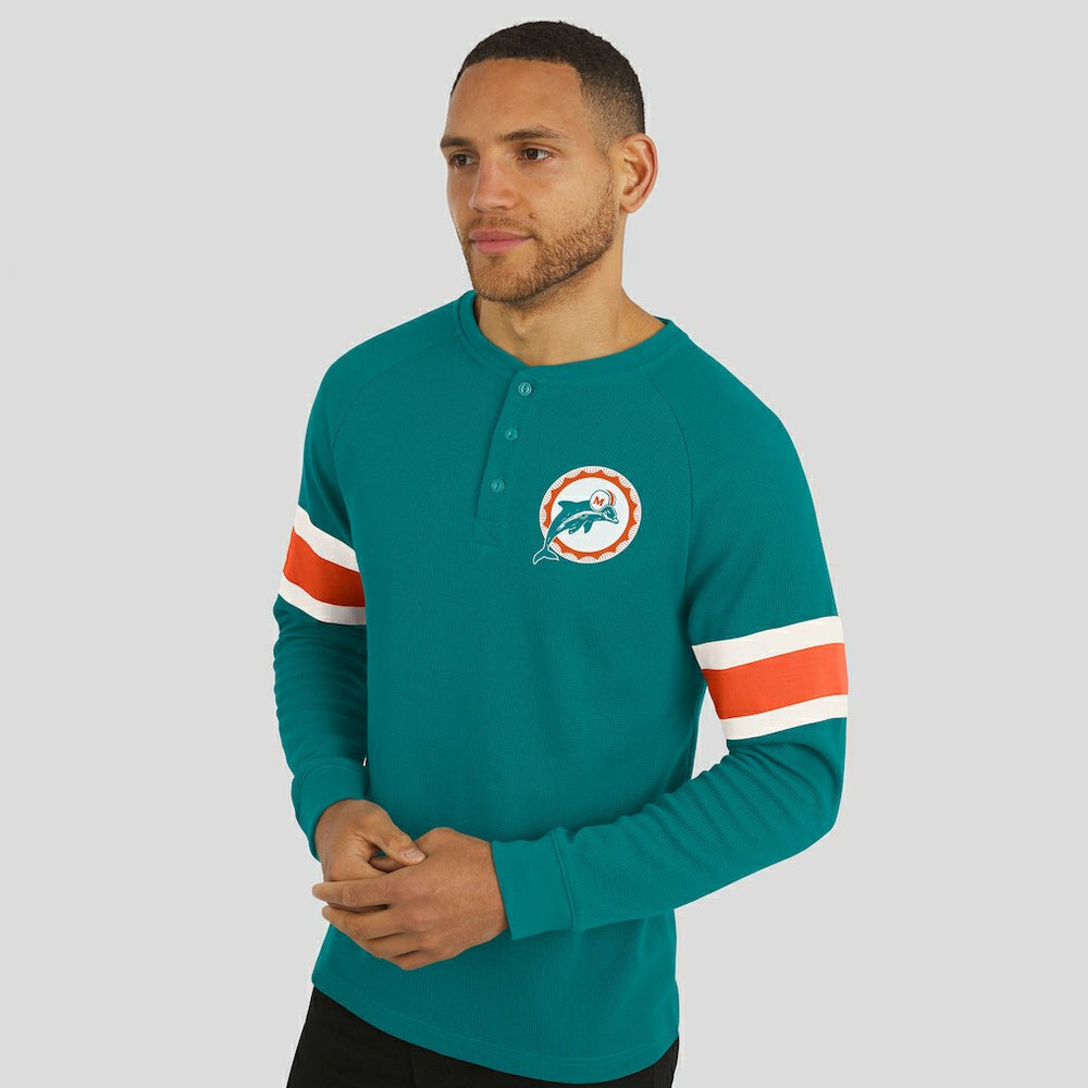 Miami Dolphins Fanatics Darius Rucker Collection Waffle-Knit Raglan Long Sleeve Henley T-Shirt