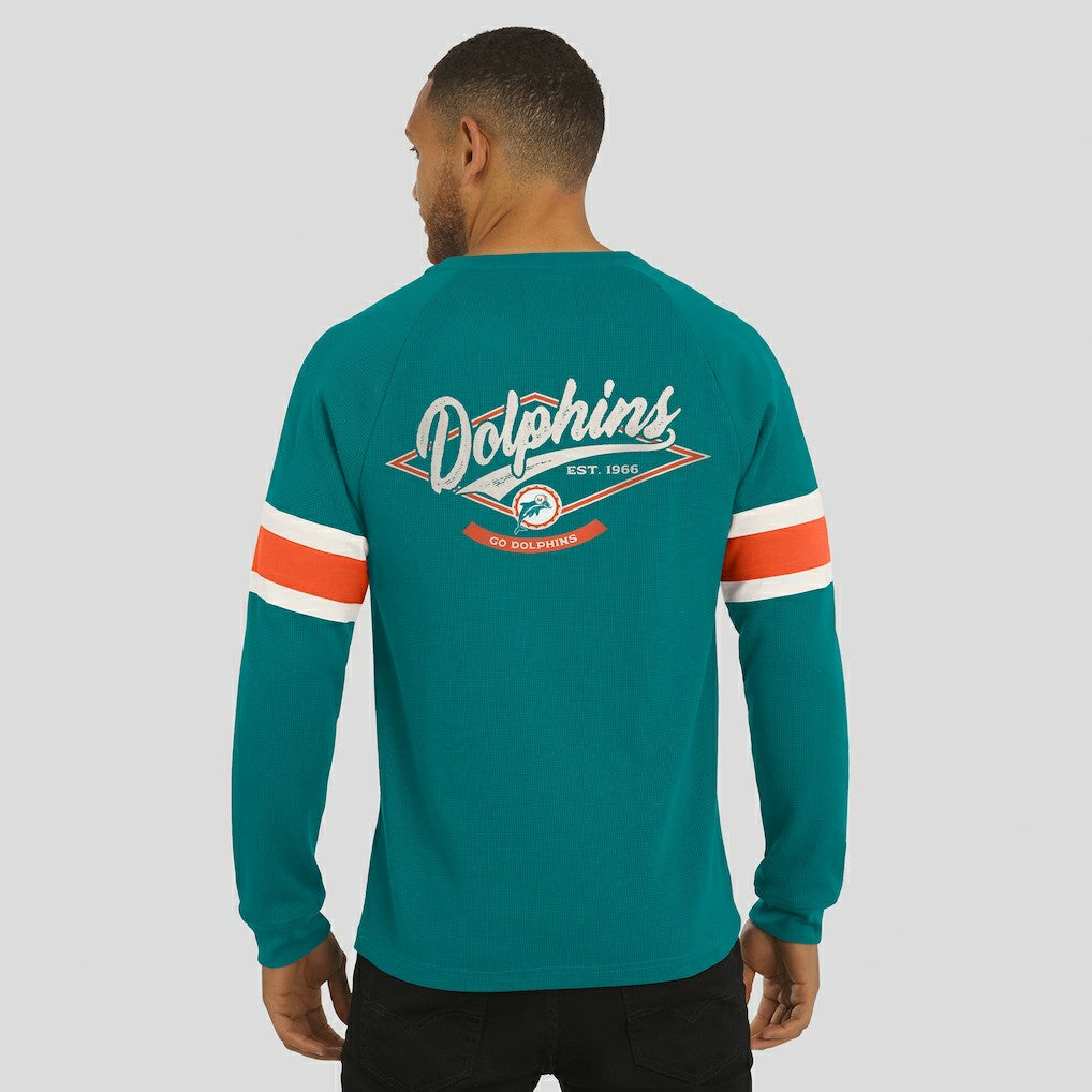 Miami Dolphins Fanatics Darius Rucker Collection Waffle-Knit Raglan Long Sleeve Henley T-Shirt