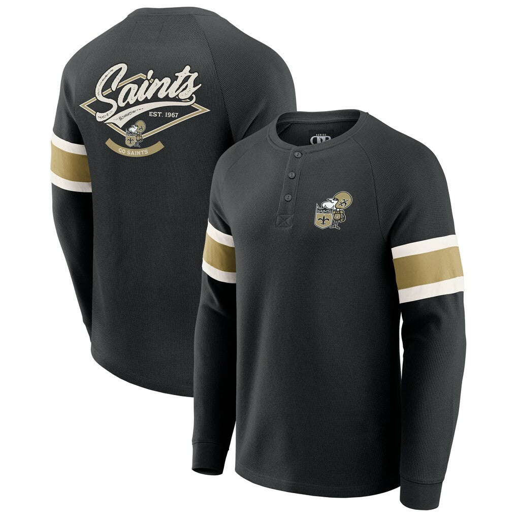 New Orleans Saints Fanatics Darius Rucker Collection Waffle-Knit Raglan Long Sleeve Henley T-Shirt