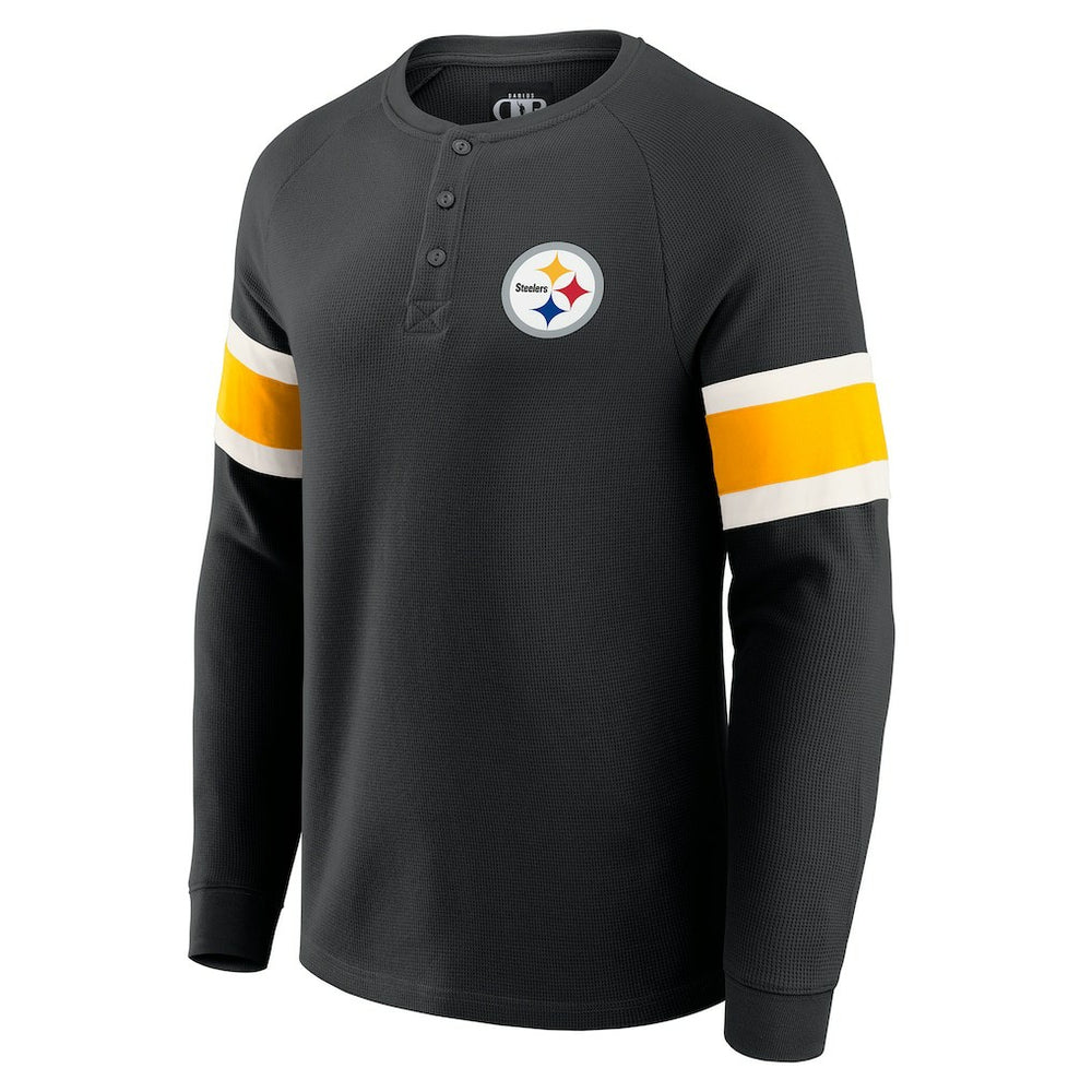 Pittsburgh Steelers Fanatics Darius Rucker Collection Waffle-Knit Raglan Long Sleeve Henley T-Shirt