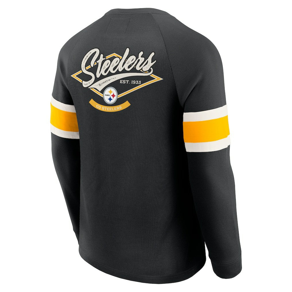 Pittsburgh Steelers Fanatics Darius Rucker Collection Waffle-Knit Raglan Long Sleeve Henley T-Shirt