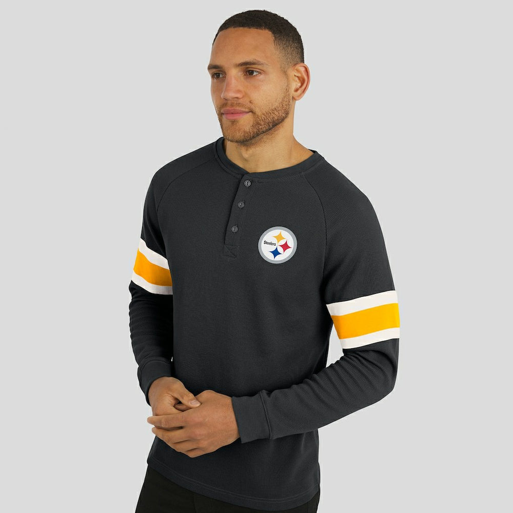Pittsburgh Steelers Fanatics Darius Rucker Collection Waffle-Knit Raglan Long Sleeve Henley T-Shirt