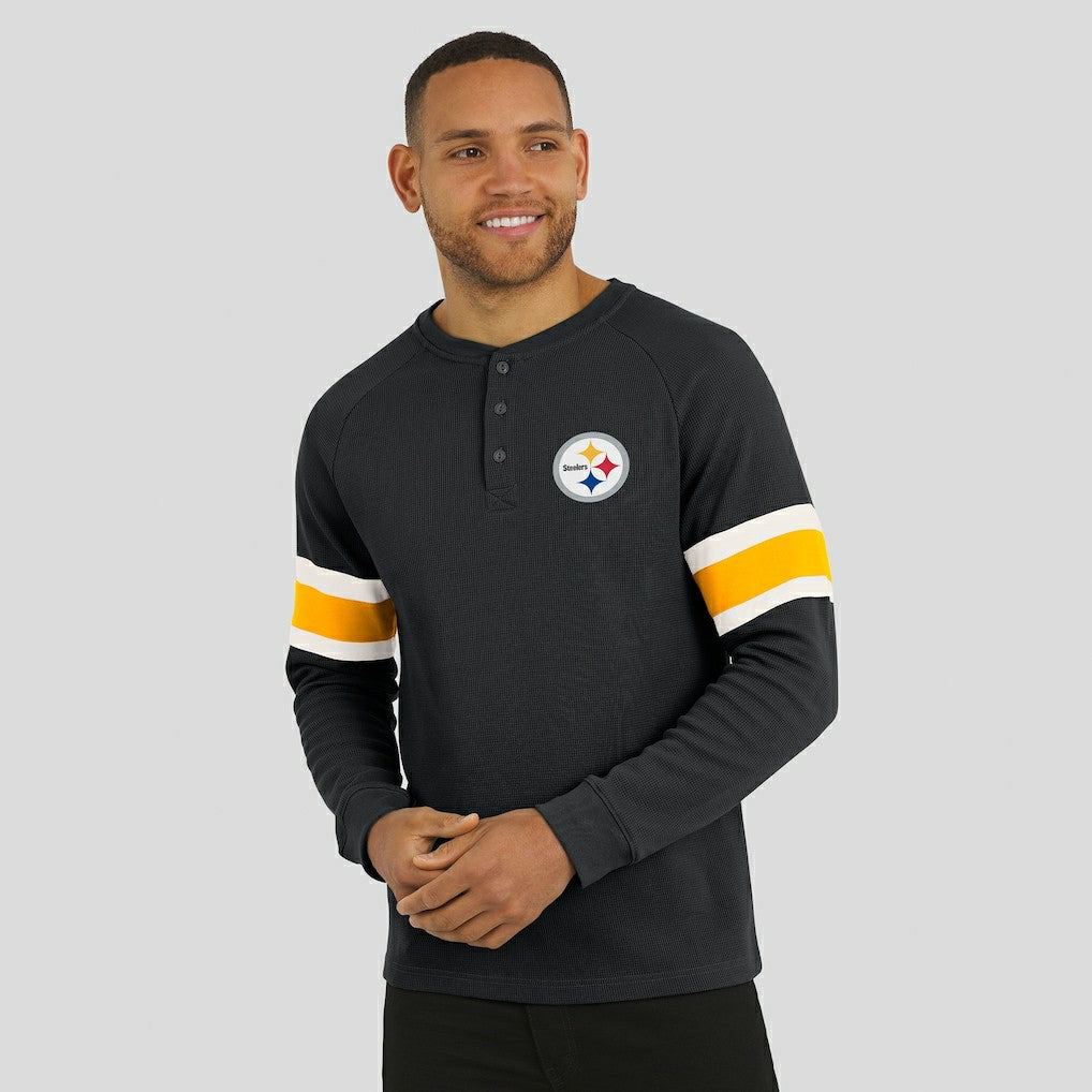 Pittsburgh Steelers Fanatics Darius Rucker Collection Waffle-Knit Raglan Long Sleeve Henley T-Shirt