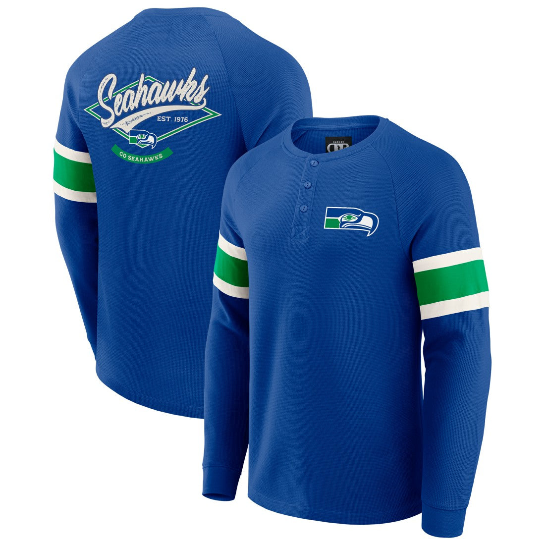 Seattle Seahawks Fanatics Darius Rucker Collection Waffle-Knit Raglan Long Sleeve Henley T-Shirt