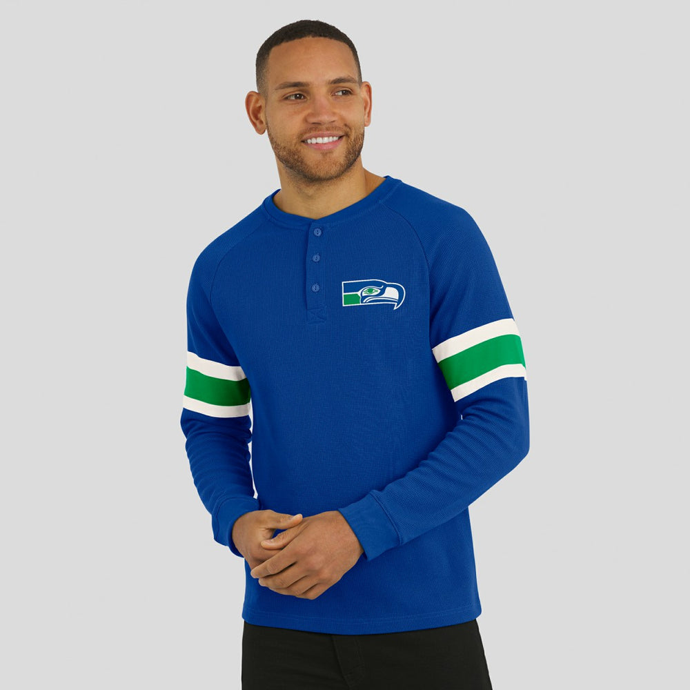 Seattle Seahawks Fanatics Darius Rucker Collection Waffle-Knit Raglan Long Sleeve Henley T-Shirt
