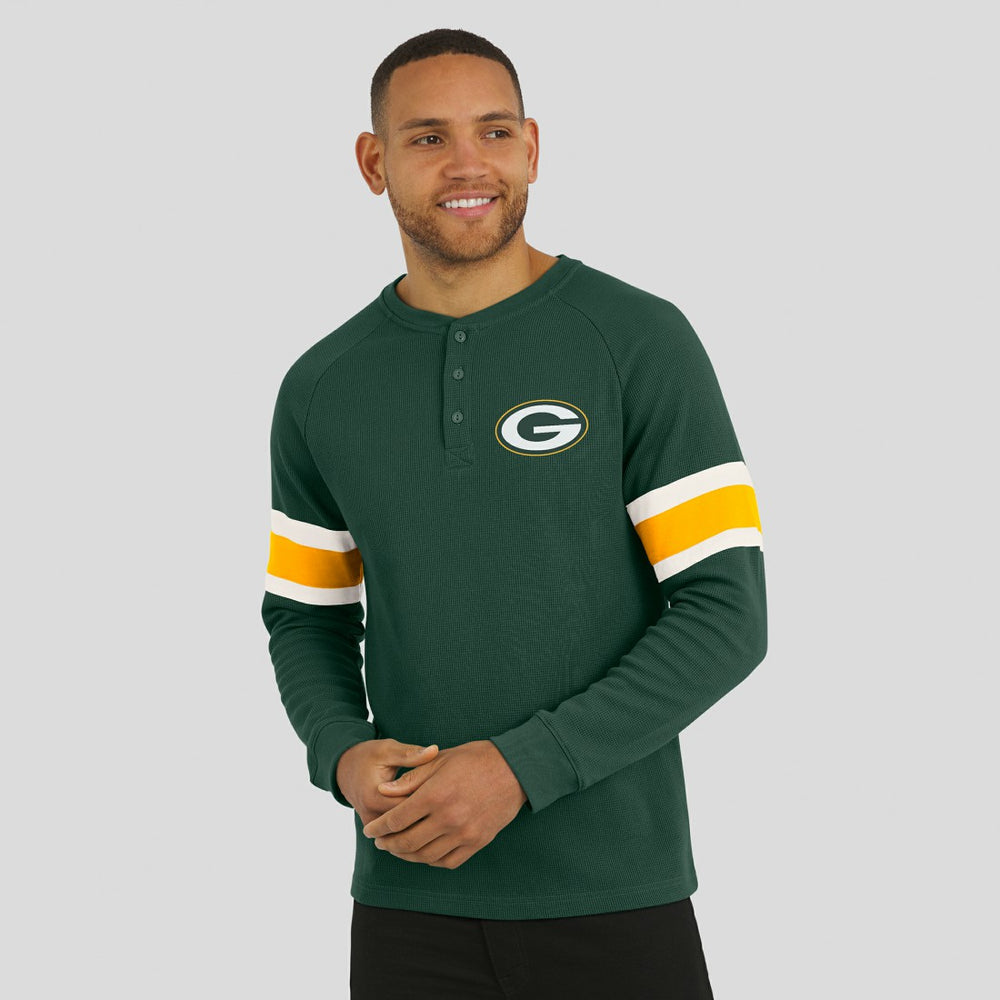 Green Bay Packers Fanatics Darius Rucker Collection Waffle-Knit Raglan Long Sleeve Henley T-Shirt