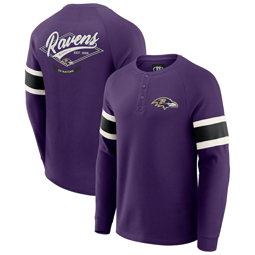 Baltimore Ravens Fanatics Darius Rucker Collection Waffle-Knit Raglan Long Sleeve Henley T-Shirt