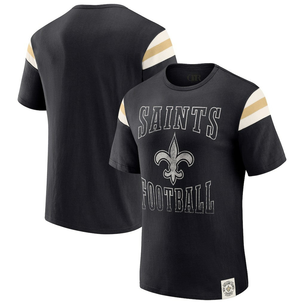 New Orleans Saints Fanatics Darius Rucker Collection Football Stripe Sleeve T-Shirt