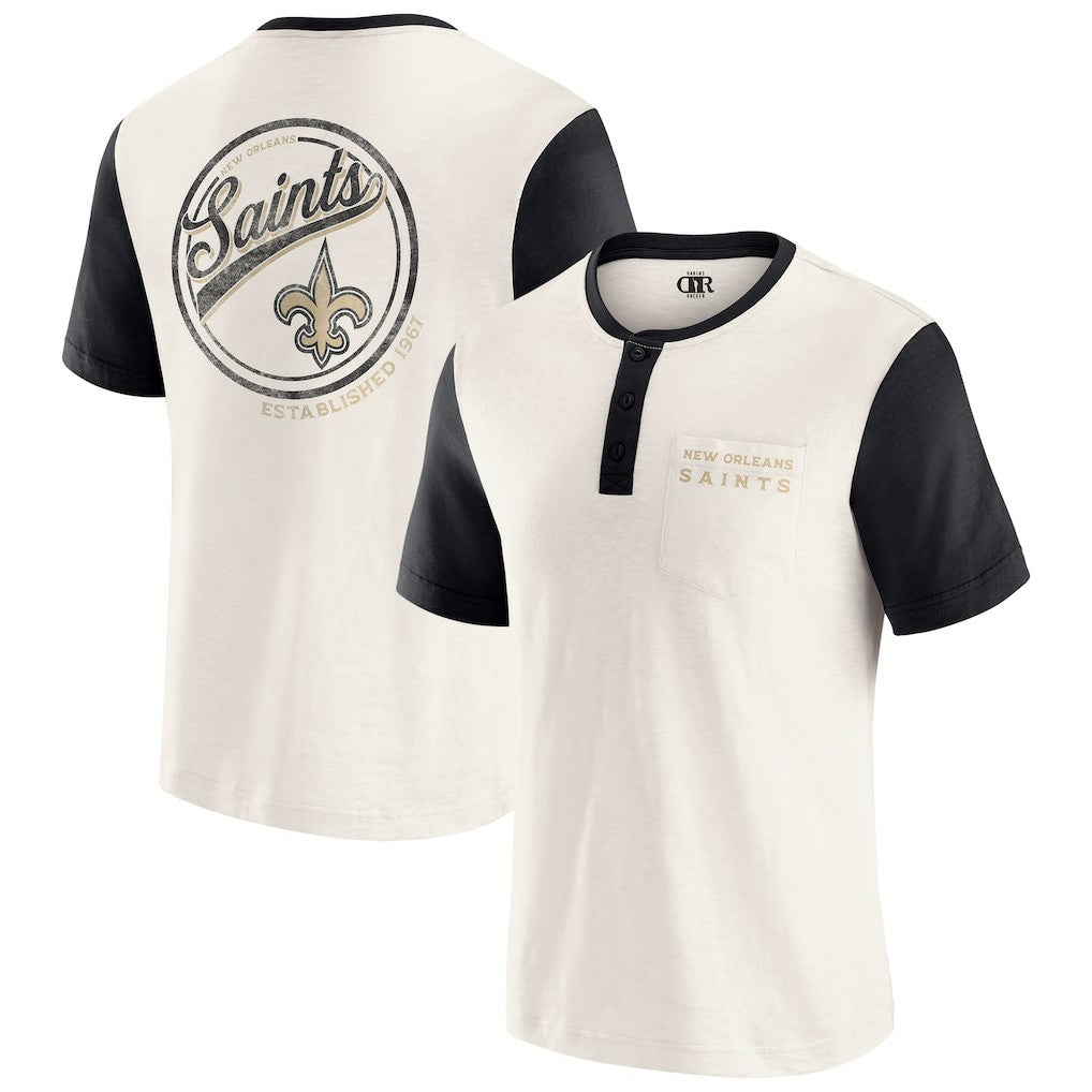 New Orleans Saints Fanatics Darius Rucker Collection Henley Colorblock Slub Pocket T-Shirt