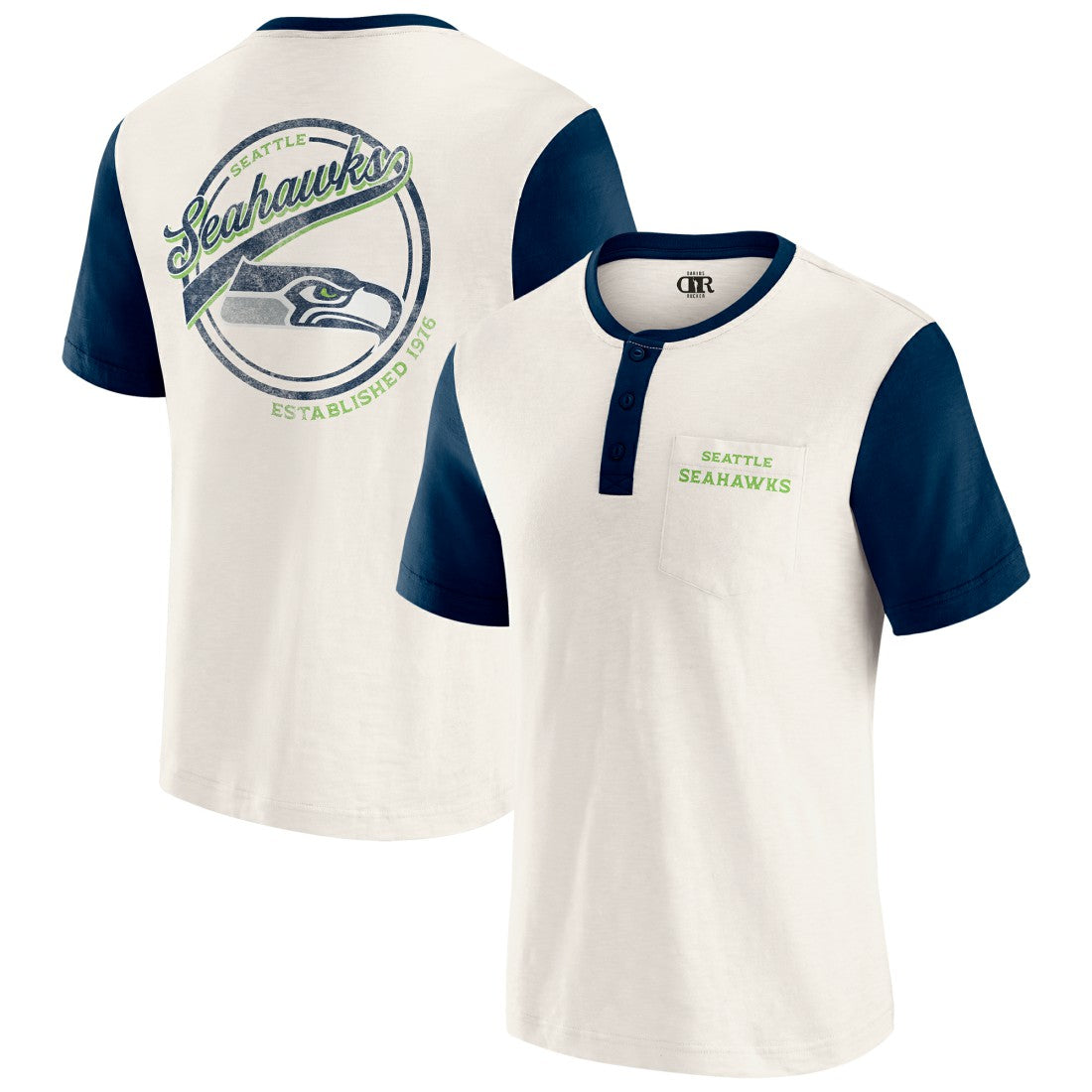 Seattle Seahawks Fanatics Darius Rucker Collection Henley Colorblock Slub Pocket T-Shirt