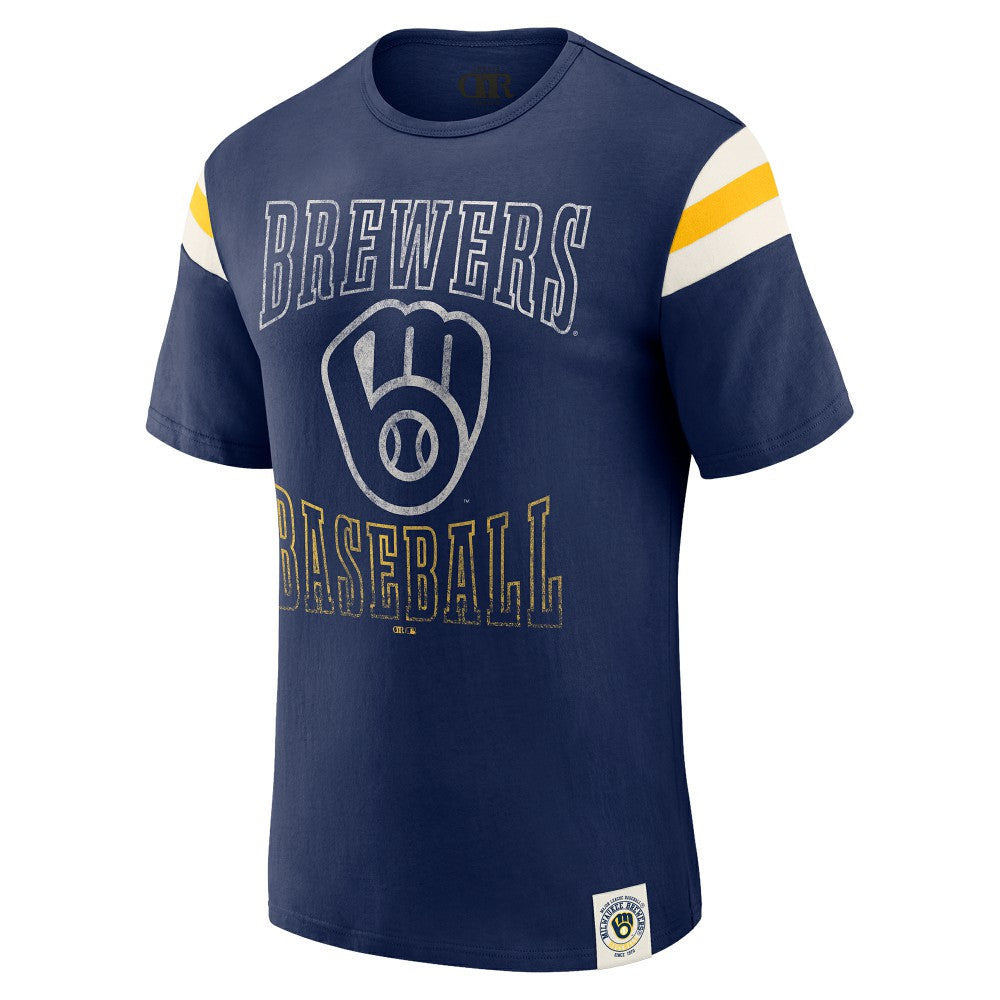 Milwaukee Brewers Darius Rucker Collection by Fanatics Distressed Sleeve Stripe T-Shirt | MLB US