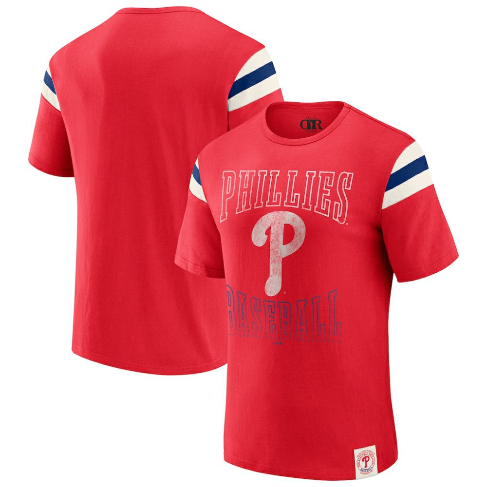 Philadelphia Phillies Darius Rucker Collection by Fanatics Distressed Sleeve Stripe T-Shirt | MLB Outlet